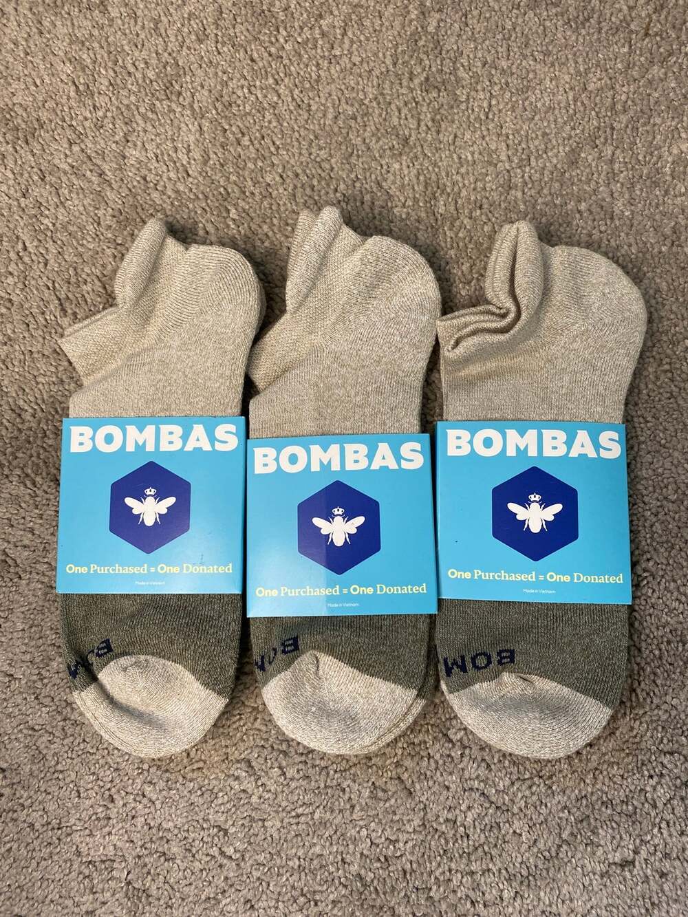 New Bombas Midweight Ankle Socks 3 Pair Set Size Large